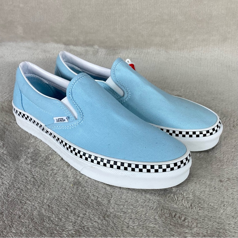 Vans Classic Check Slip On Sneaker Shoes Men 7‎ Women 8.5 Cool Blue Canvas NEW